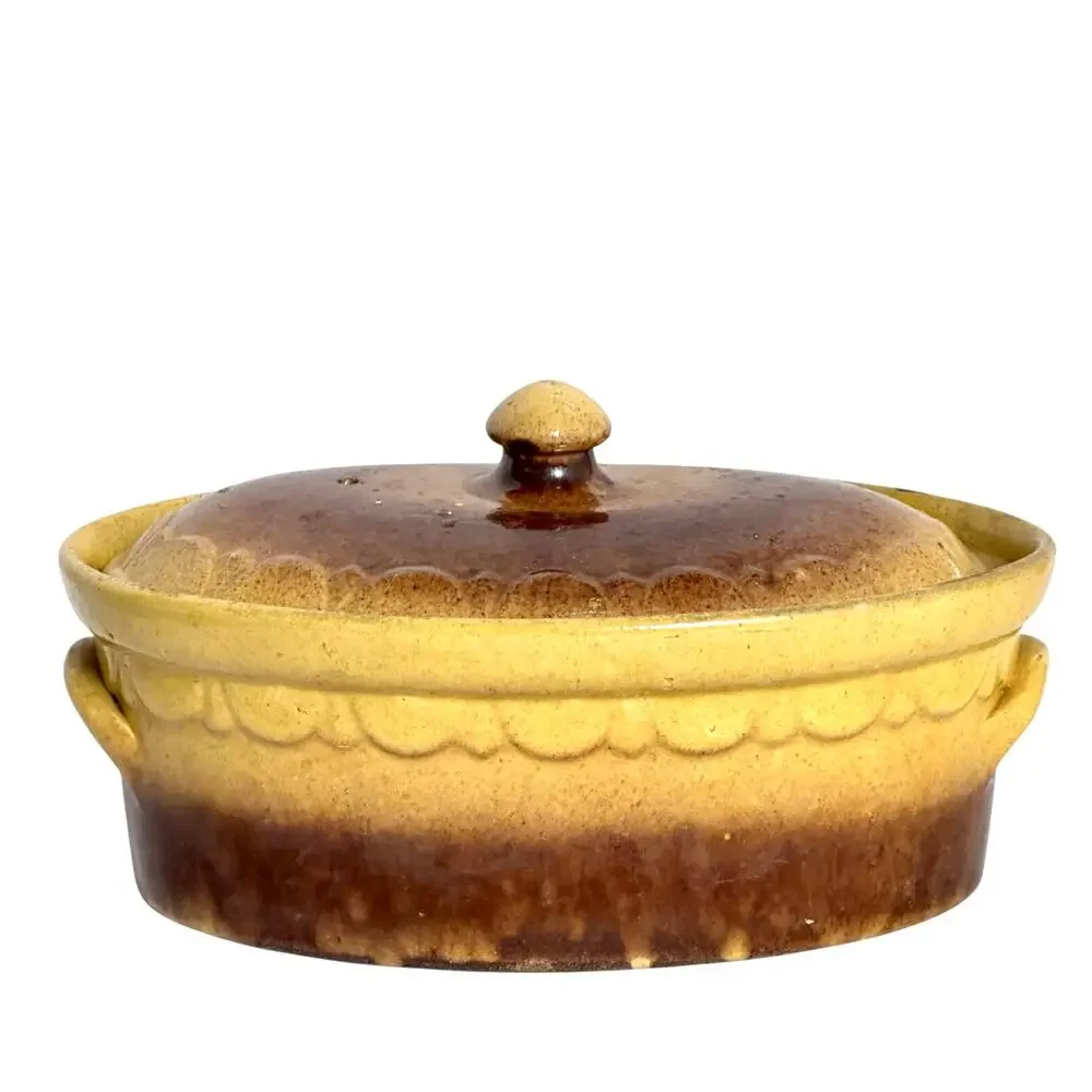 Antique Cookware/Display-French Lidded Terrine/Lid & Vendeuvre TV AuGratin Dish